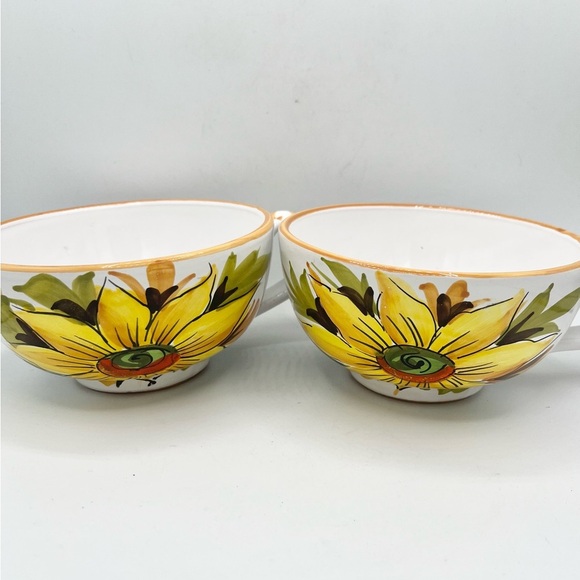 Vintage Italian Hand Painted Set of 2 Soup Mugs Sunflowers EUC 3”T 5.5” Diameter - Picture 1 of 6